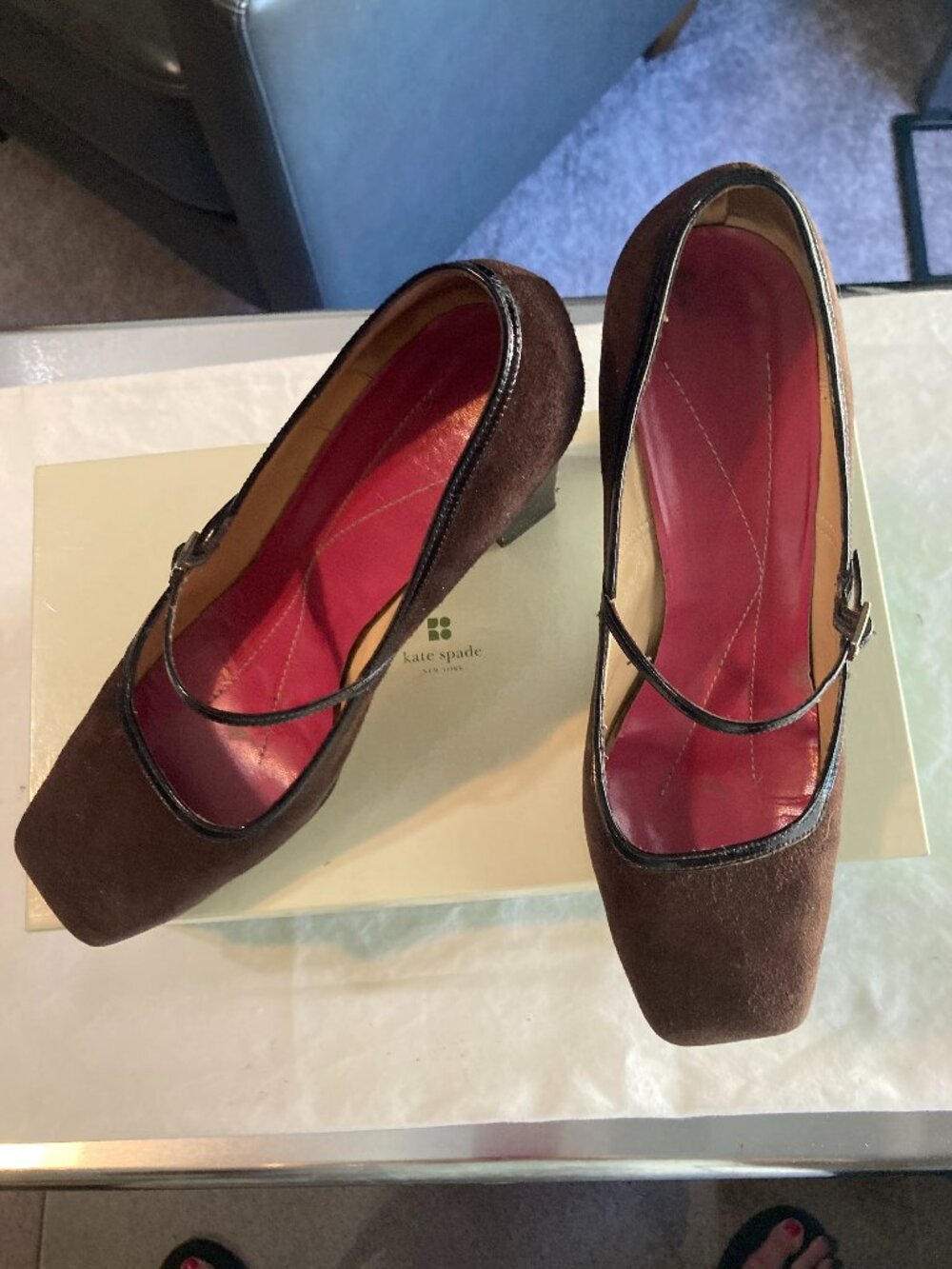 Kate Spade - Trilby Heel - Elegant Chocolate Suede Mary Jane Heels Size 7.5M - Picture 2 of 12